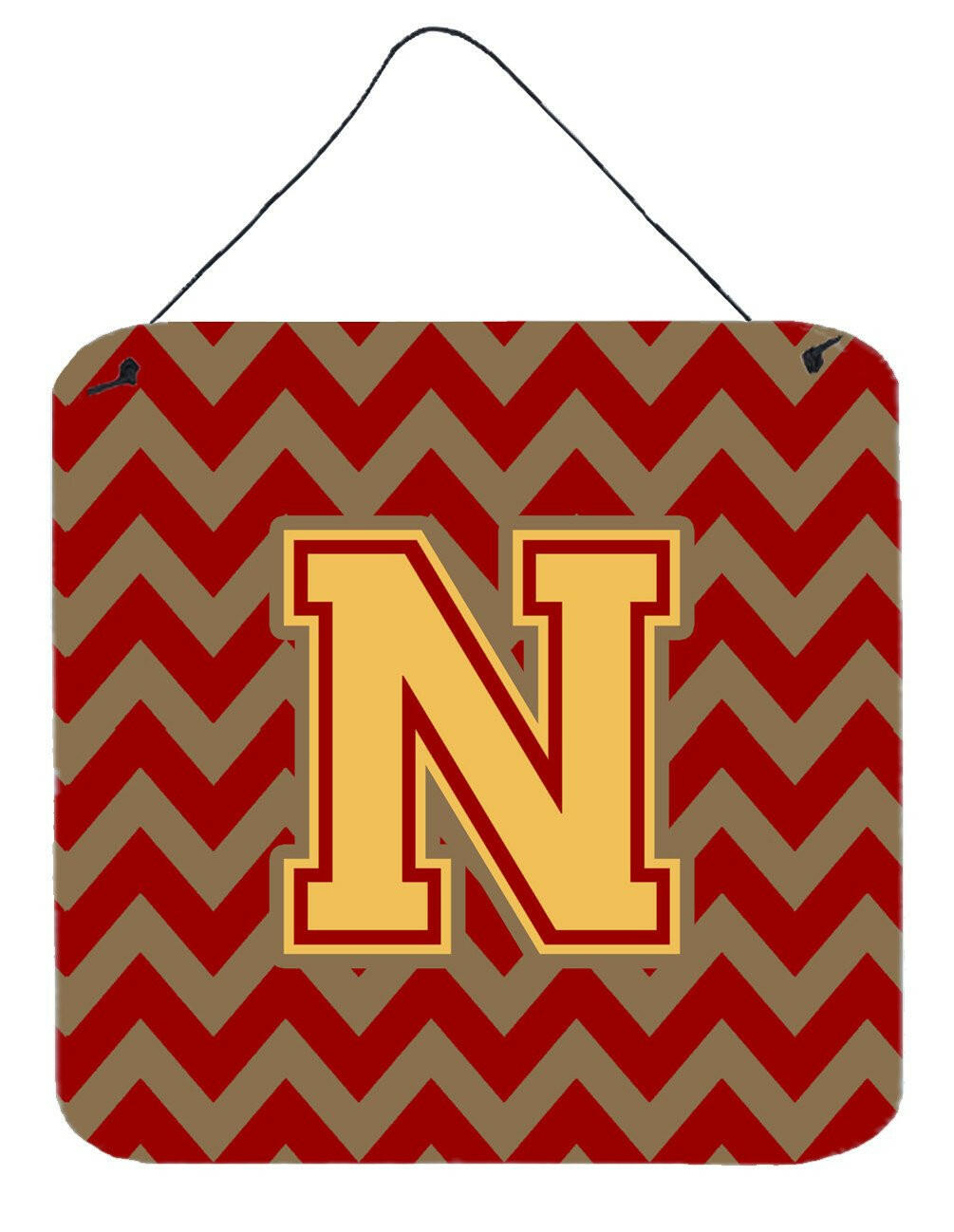 Letter N Chevron Garnet and Gold  Wall or Door Hanging Prints CJ1048-NDS66 by Caroline's Treasures