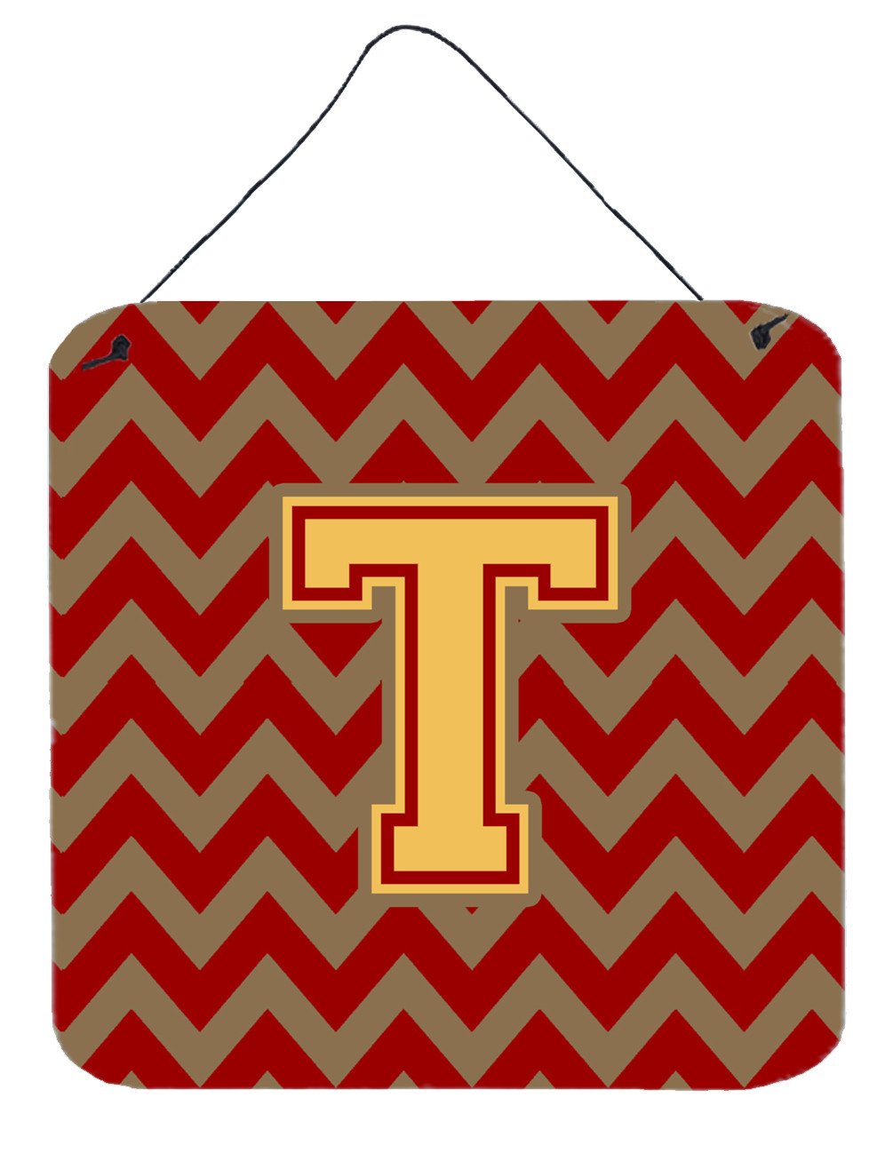 Letter T Chevron Garnet and Gold  Wall or Door Hanging Prints CJ1048-TDS66 by Caroline's Treasures