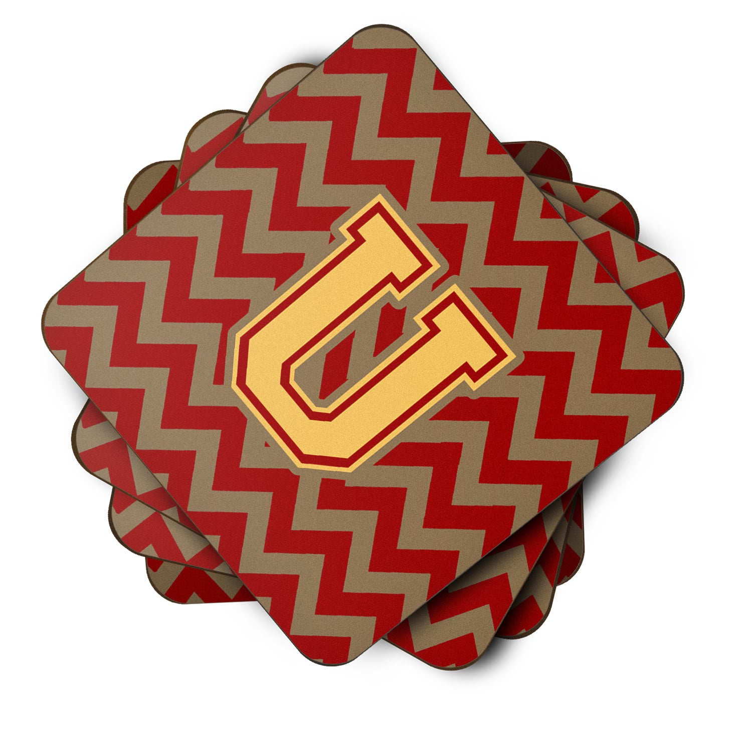 Letter U Chevron Garnet and Gold  Foam Coaster Set of 4 CJ1048-UFC - the-store.com