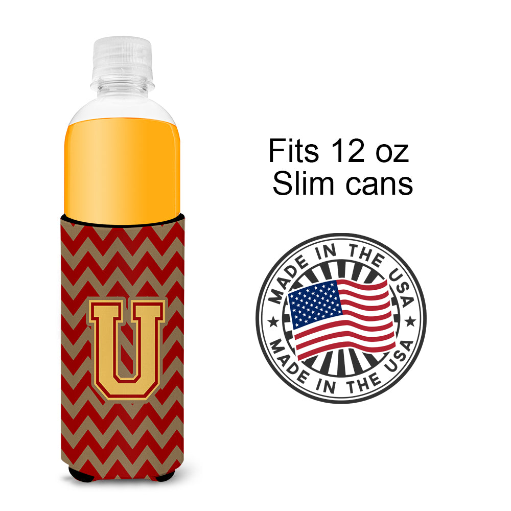 Letter U Chevron Garnet and Gold  Ultra Beverage Insulators for slim cans CJ1048-UMUK