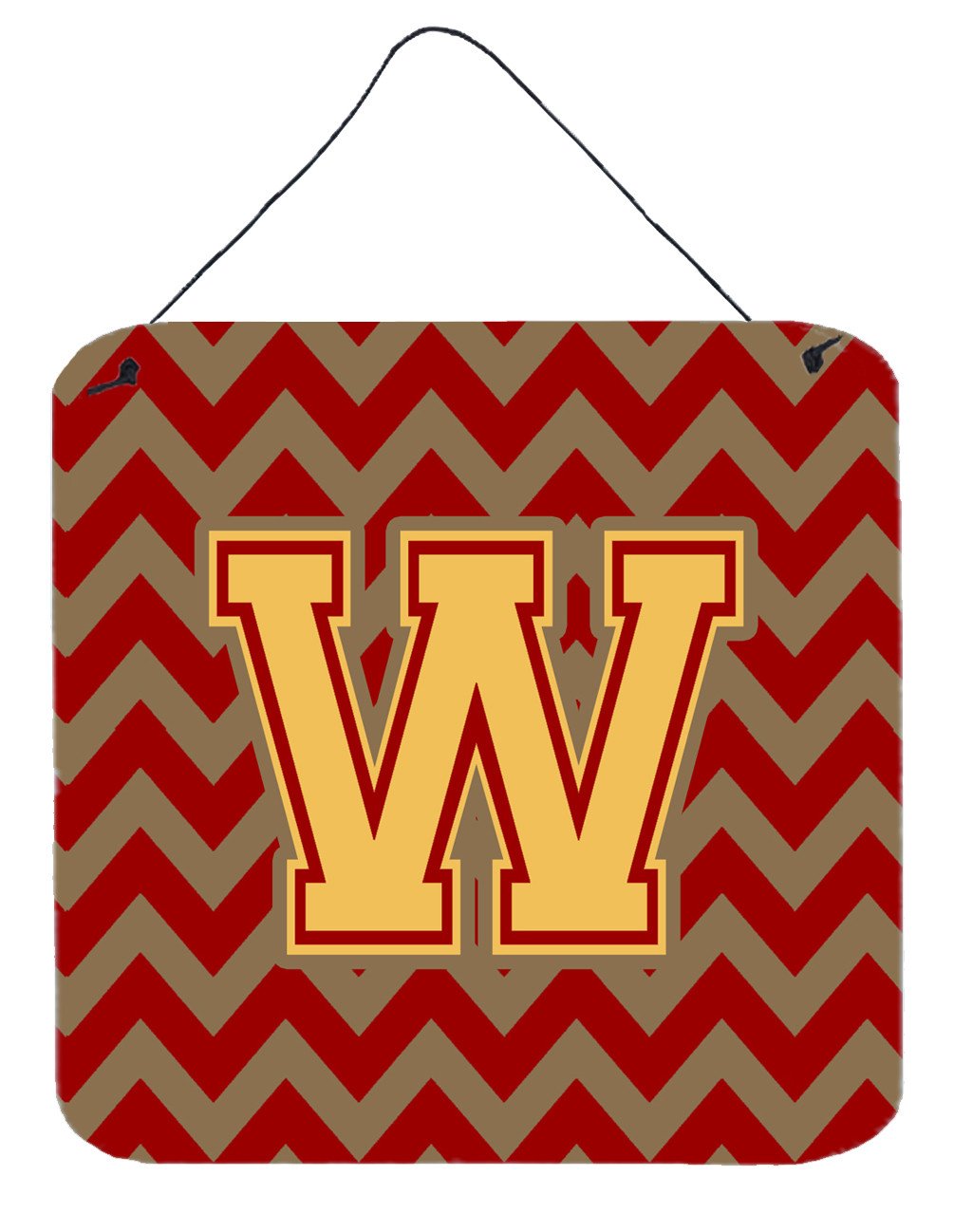 Letter W Chevron Garnet and Gold  Wall or Door Hanging Prints CJ1048-WDS66 by Caroline&#39;s Treasures
