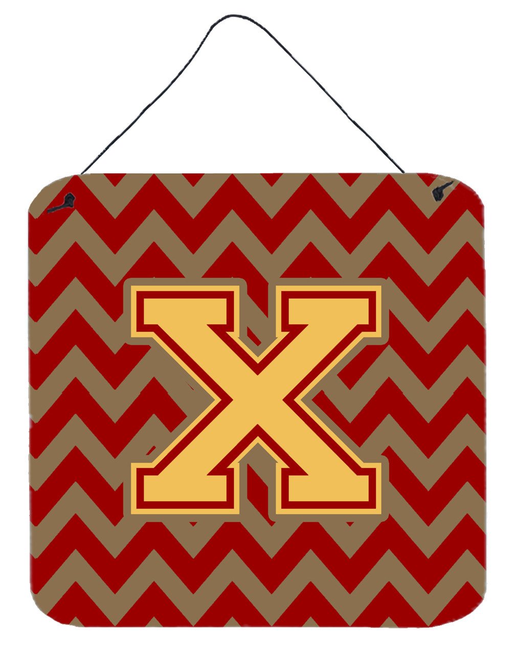 Letter X Chevron Garnet and Gold  Wall or Door Hanging Prints CJ1048-XDS66 by Caroline&#39;s Treasures
