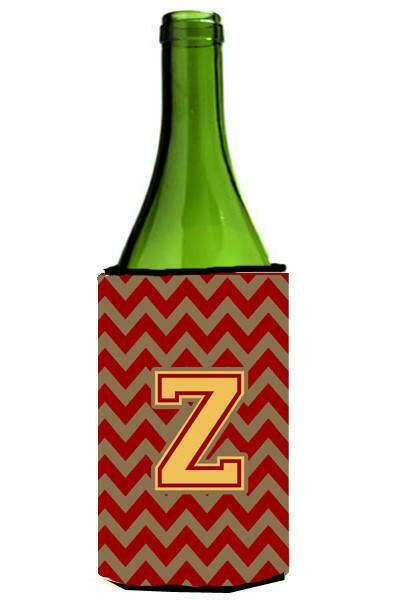 Letter Z Chevron Garnet and Gold  Wine Bottle Beverage Insulator Hugger CJ1048-ZLITERK by Caroline&#39;s Treasures