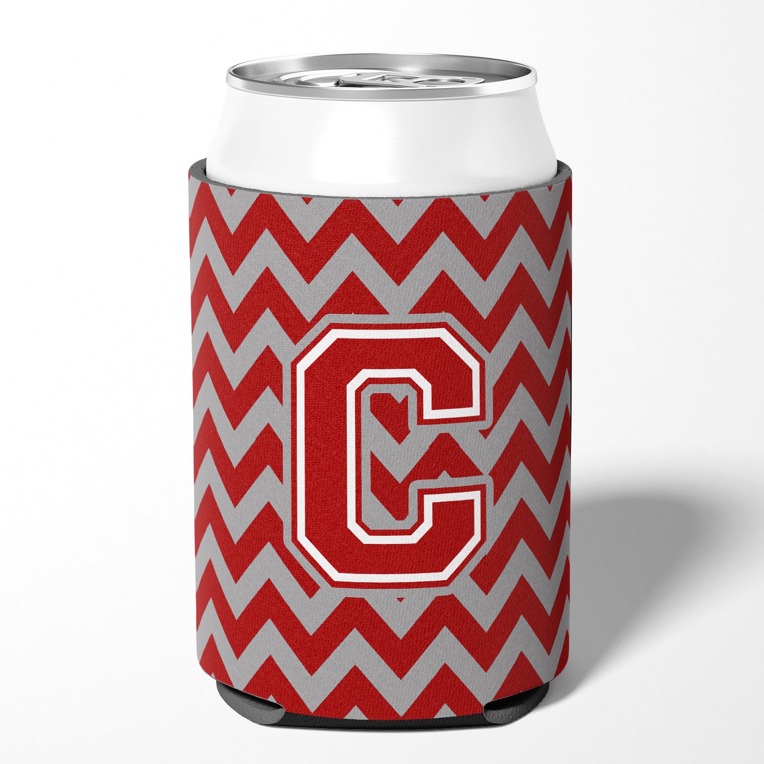 Letter C Chevron Maroon and White Can or Bottle Hugger CJ1049-CCC