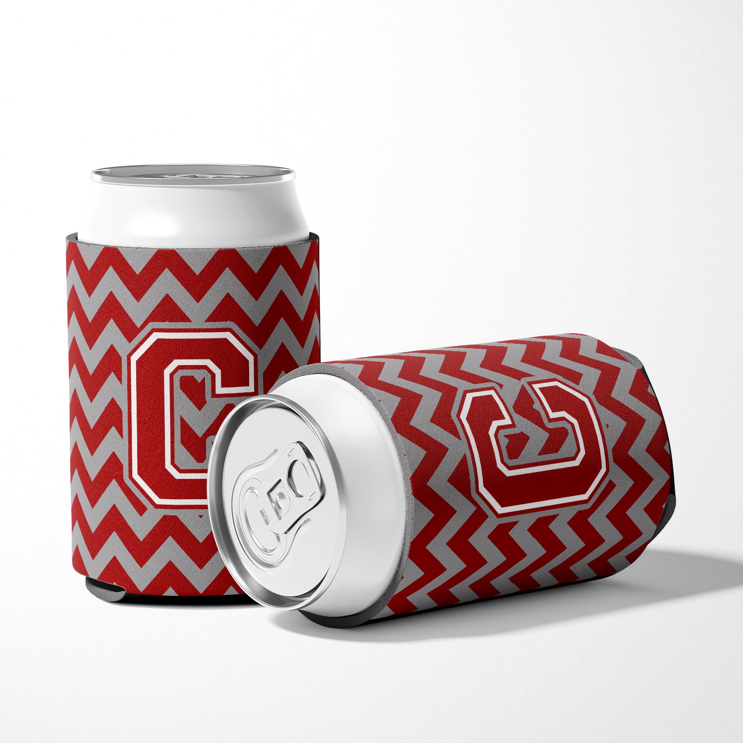 Letter C Chevron Maroon and White Can or Bottle Hugger CJ1049-CCC.