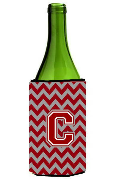 Letter C Chevron Maroon and White Wine Bottle Beverage Insulator Hugger CJ1049-CLITERK by Caroline&#39;s Treasures