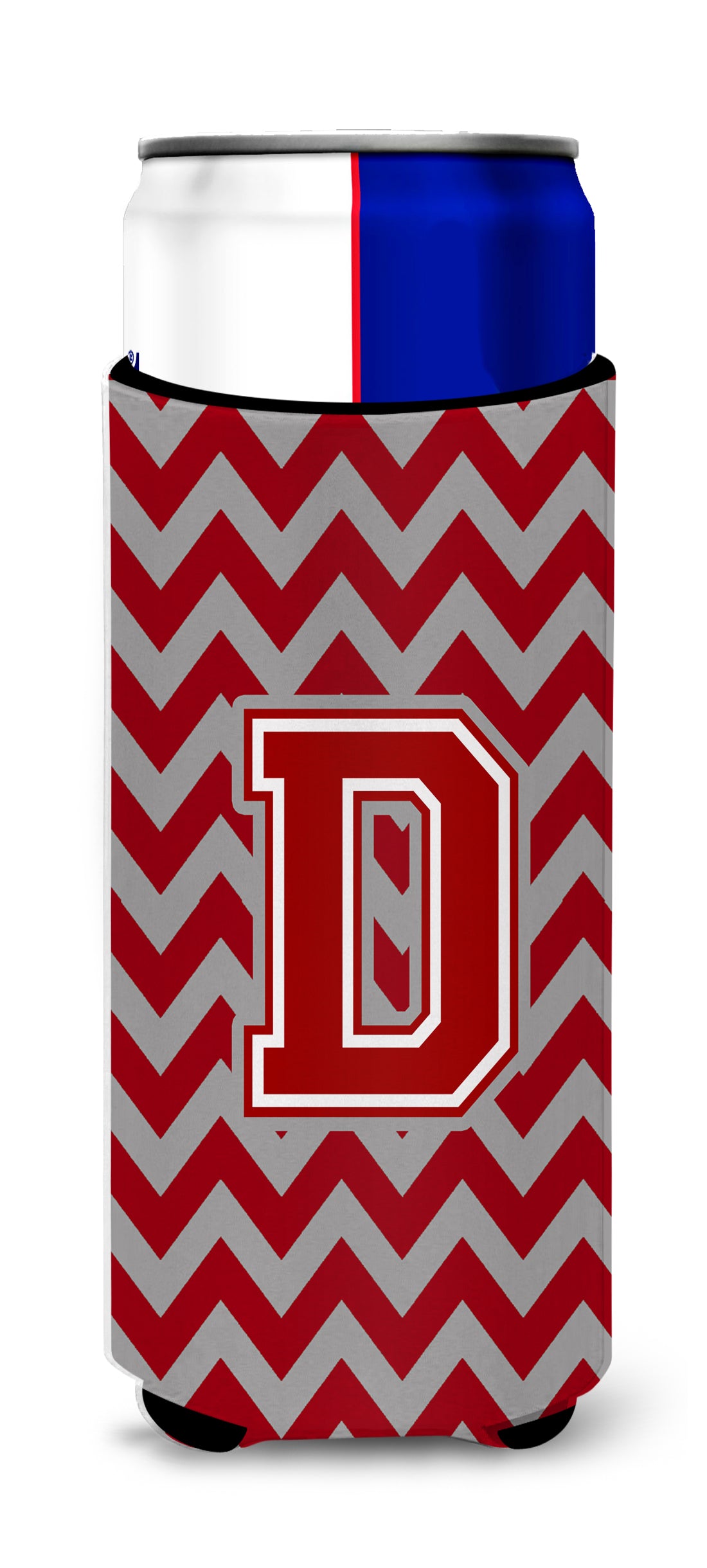 Letter D Chevron Maroon and White Ultra Beverage Insulators for slim cans CJ1049-DMUK.