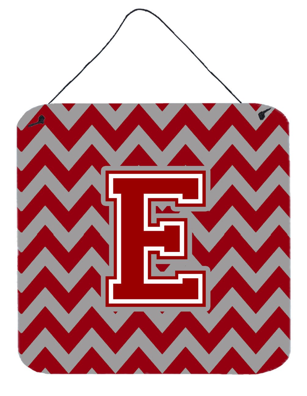 Letter E Chevron Maroon and White Wall or Door Hanging Prints CJ1049-EDS66 by Caroline&#39;s Treasures