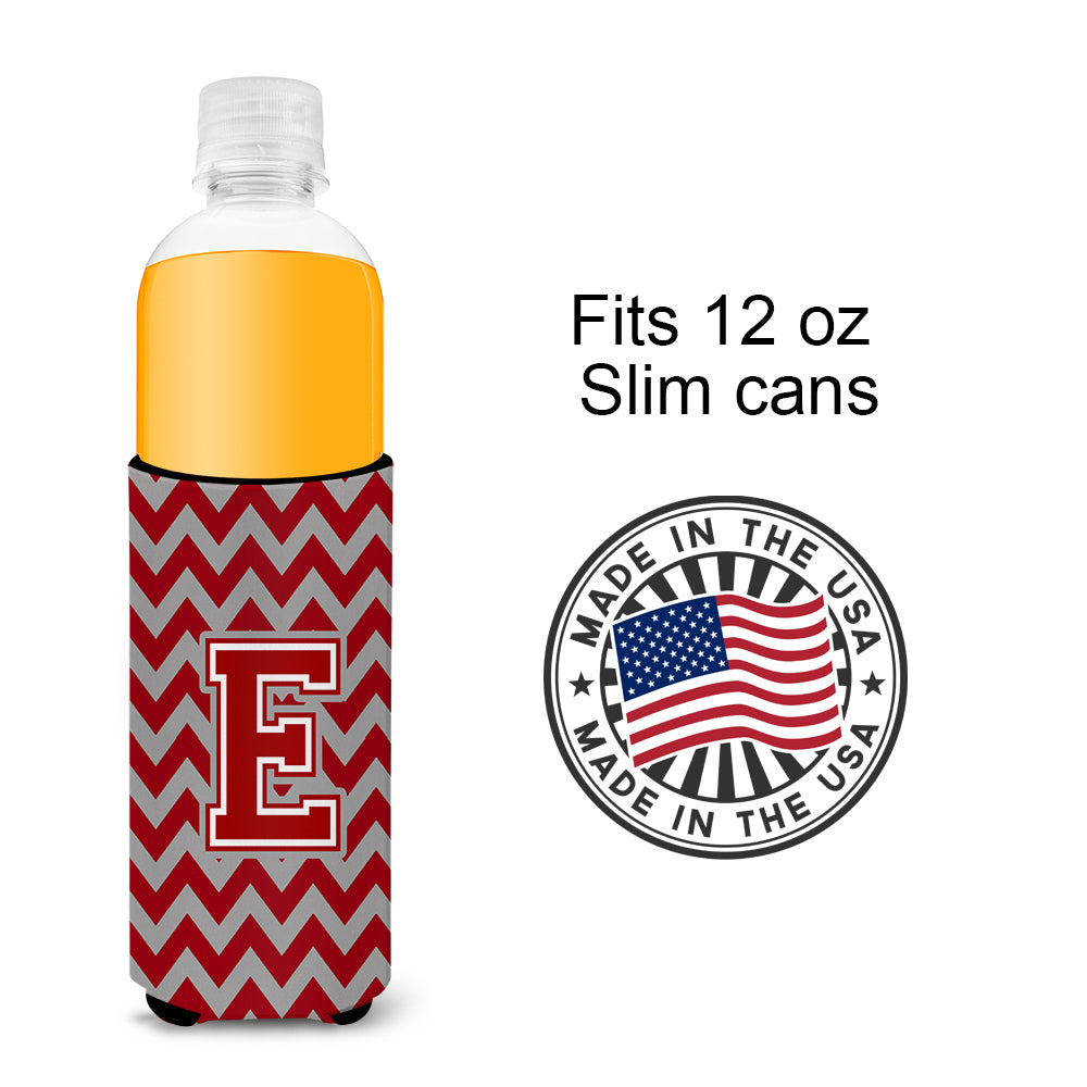 Letter E Chevron Maroon and White Ultra Beverage Insulators for slim cans CJ1049-EMUK.