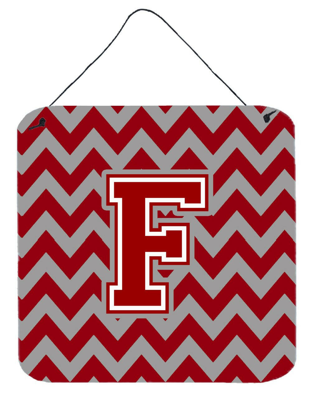 Letter F Chevron Maroon and White Wall or Door Hanging Prints CJ1049-FDS66 by Caroline&#39;s Treasures