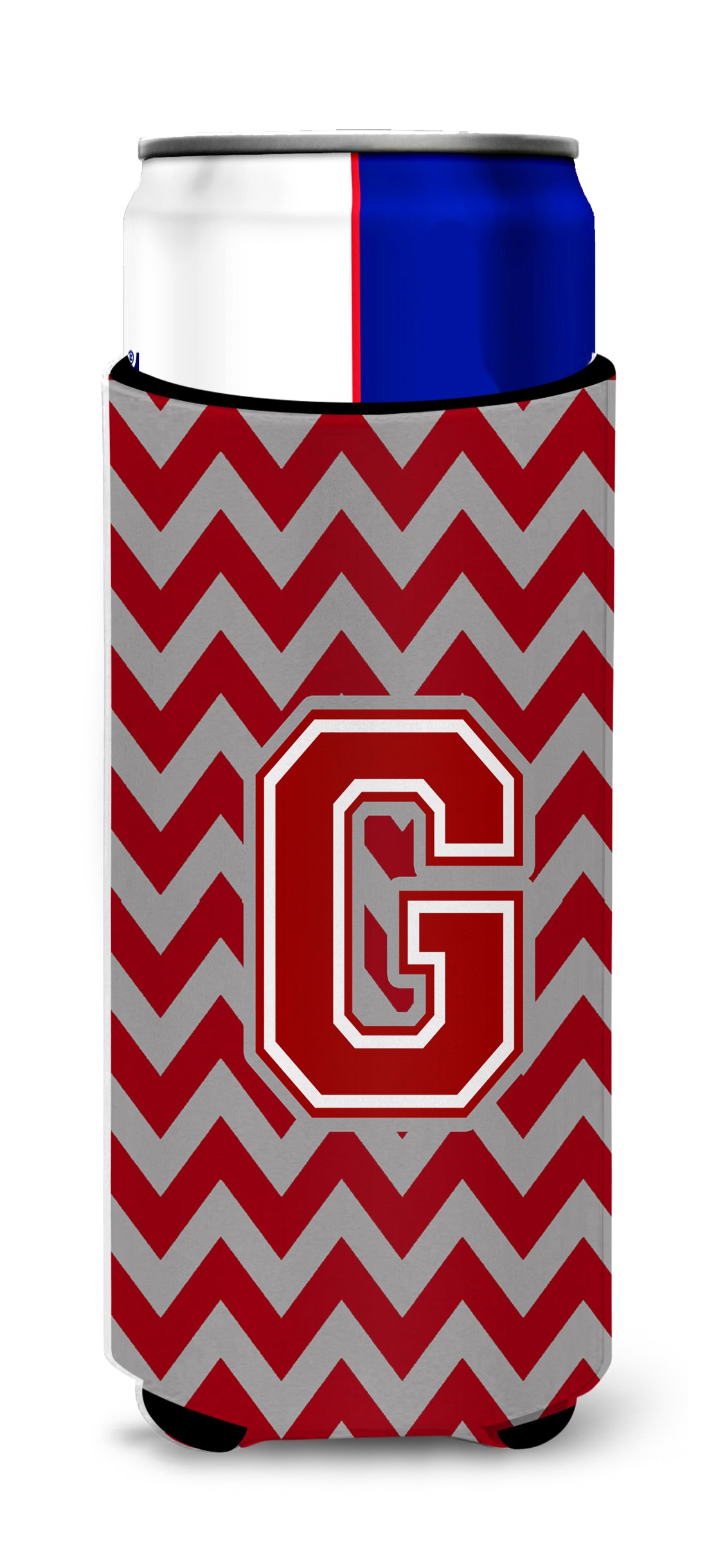 Letter G Chevron Maroon and White Ultra Beverage Insulators for slim cans CJ1049-GMUK.