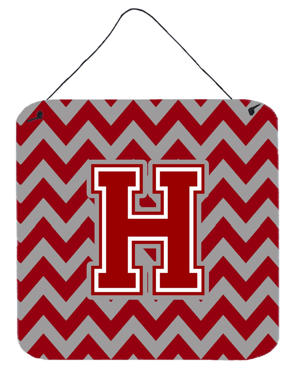 Letter H Chevron Maroon and White Wall or Door Hanging Prints CJ1049-HDS66 by Caroline&#39;s Treasures