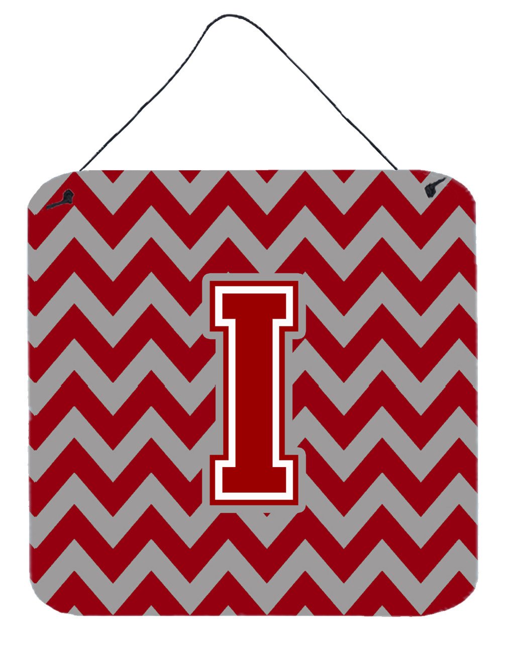 Letter I Chevron Maroon and White Wall or Door Hanging Prints CJ1049-IDS66 by Caroline&#39;s Treasures