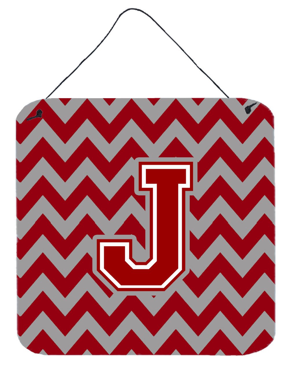 Letter J Chevron Maroon and White Wall or Door Hanging Prints CJ1049-JDS66 by Caroline's Treasures