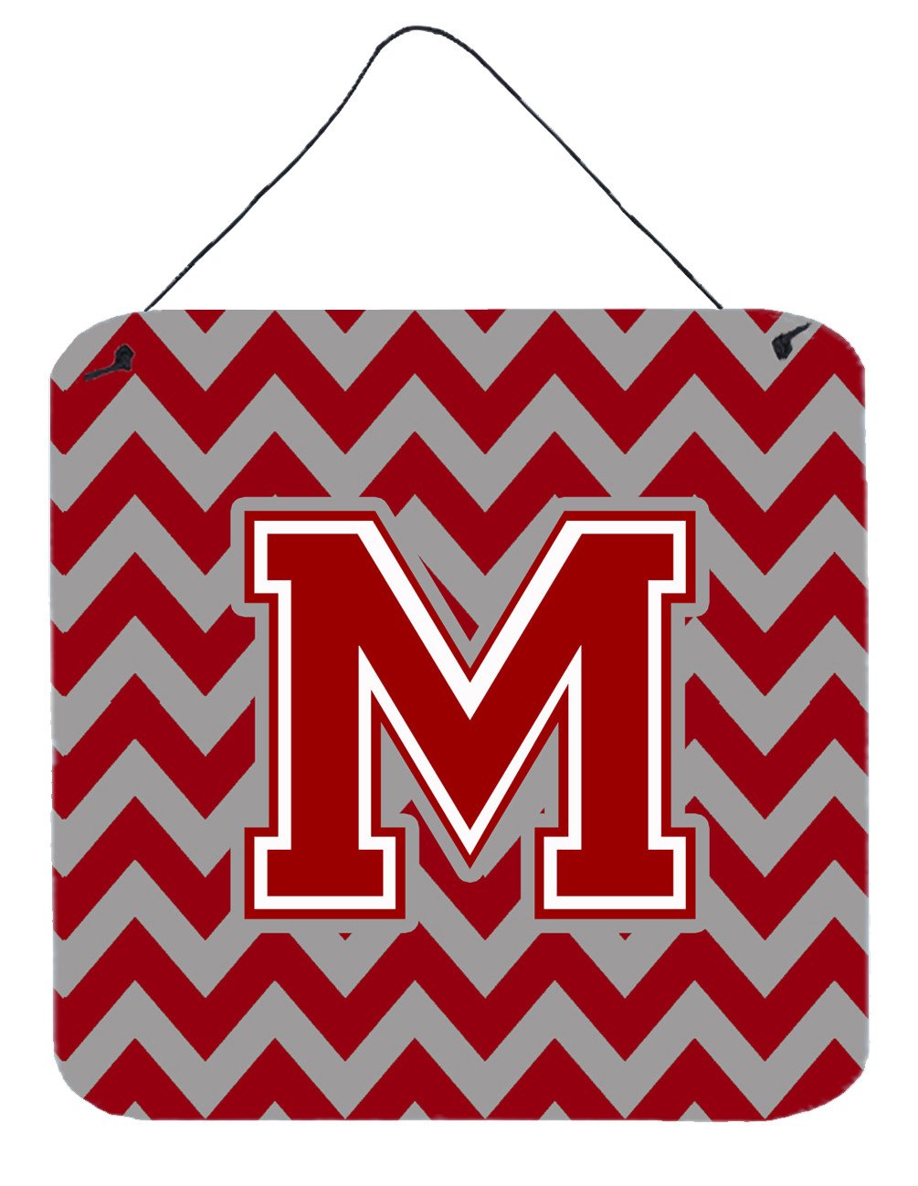 Letter M Chevron Maroon and White Wall or Door Hanging Prints CJ1049-MDS66 by Caroline&#39;s Treasures
