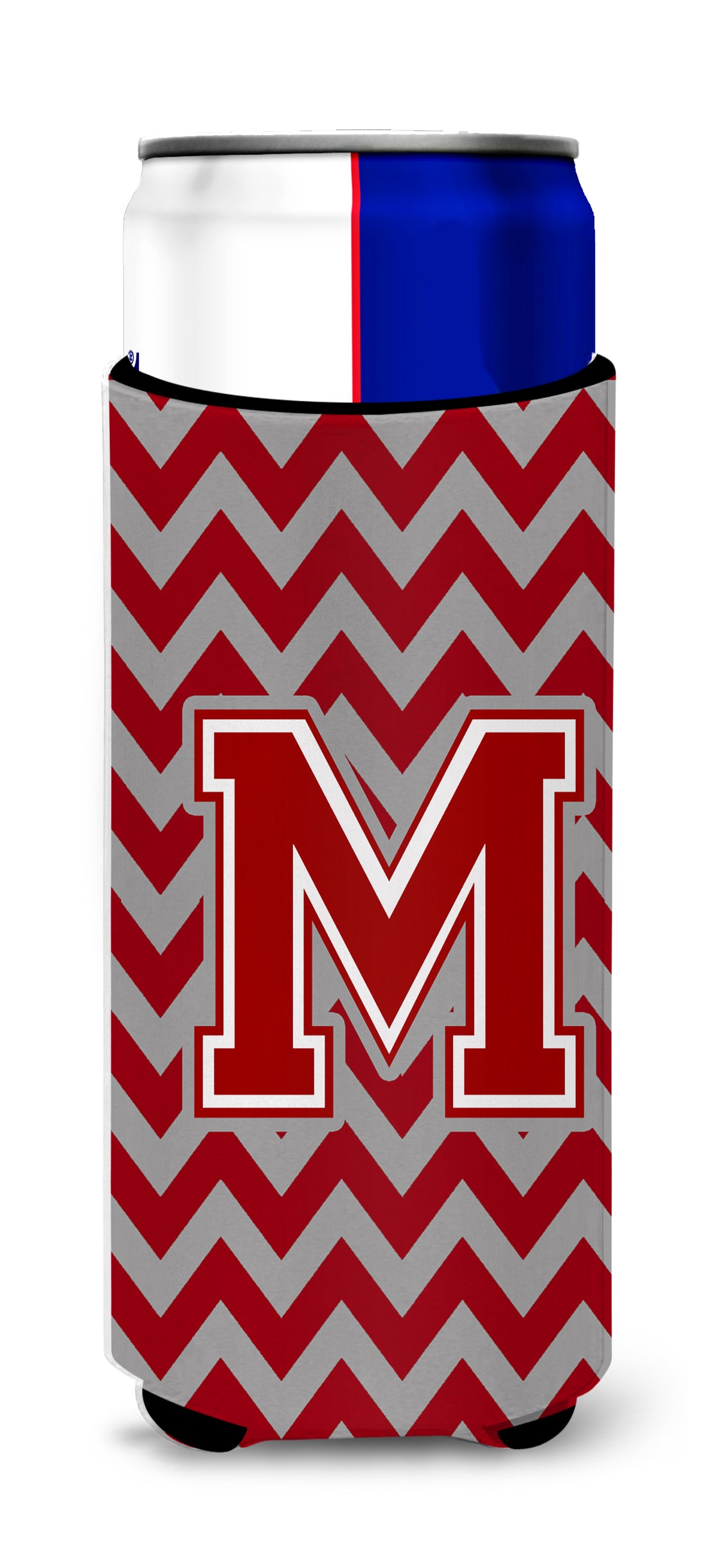 Letter M Chevron Maroon and White Ultra Beverage Insulators for slim cans CJ1049-MMUK