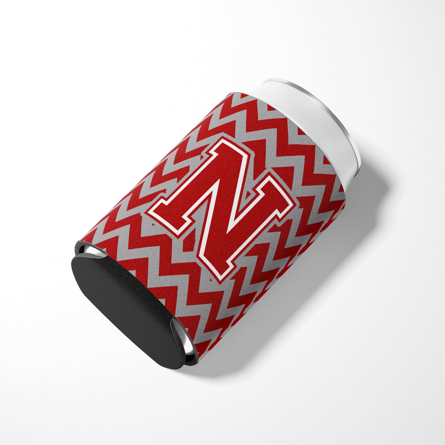 Letter N Chevron Maroon and White Can or Bottle Hugger CJ1049-NCC.