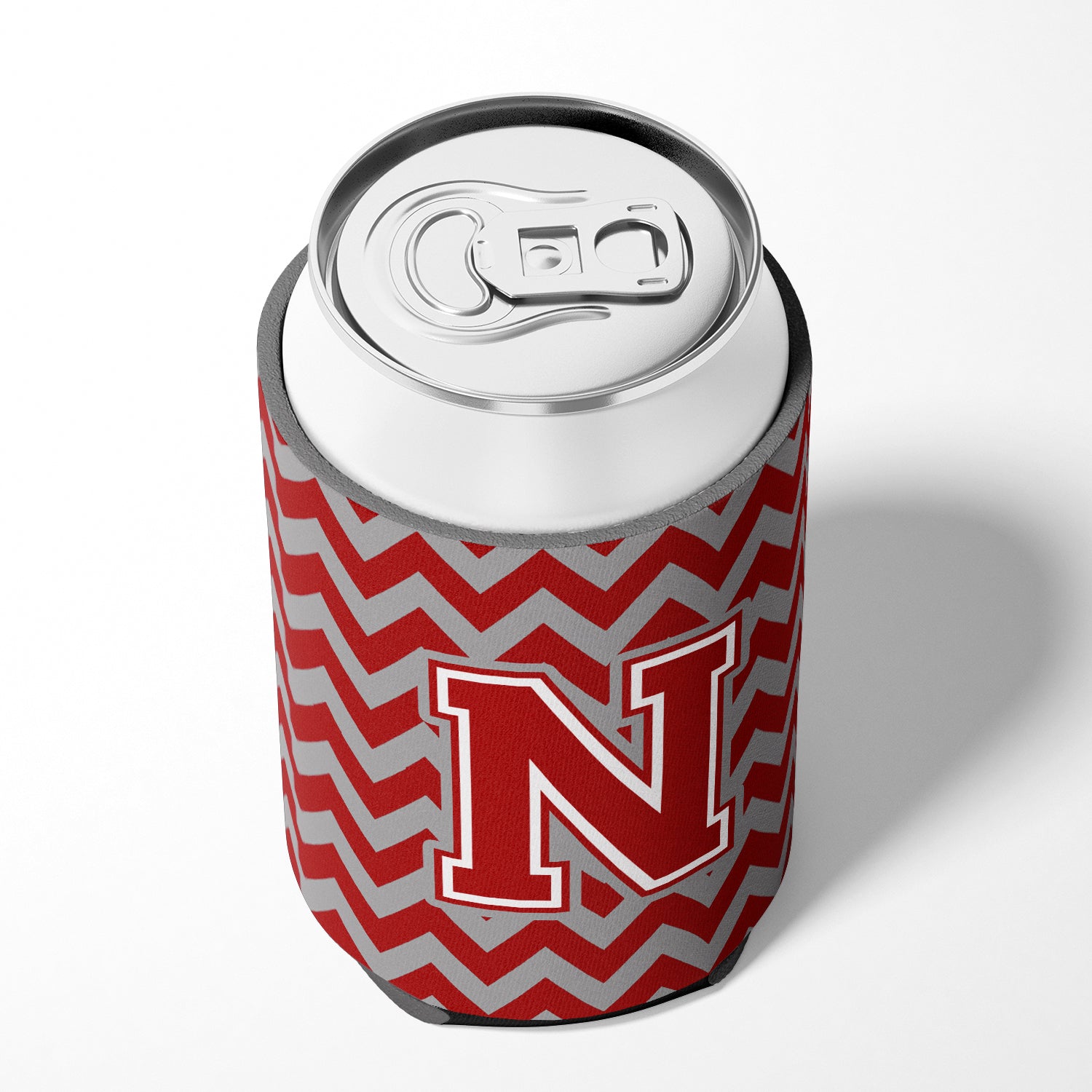 Letter N Chevron Maroon and White Can or Bottle Hugger CJ1049-NCC.
