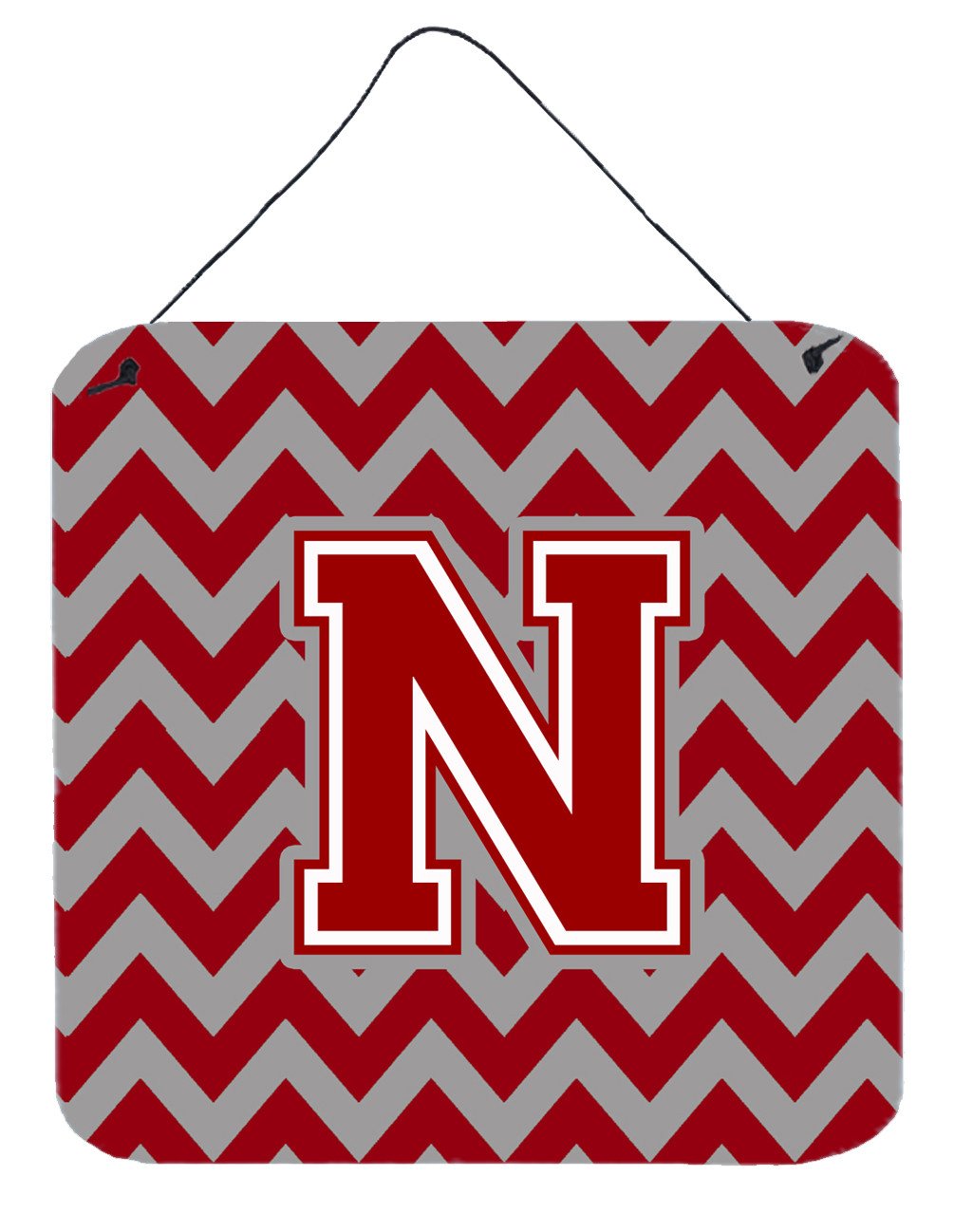 Letter N Chevron Maroon and White Wall or Door Hanging Prints CJ1049-NDS66 by Caroline&#39;s Treasures