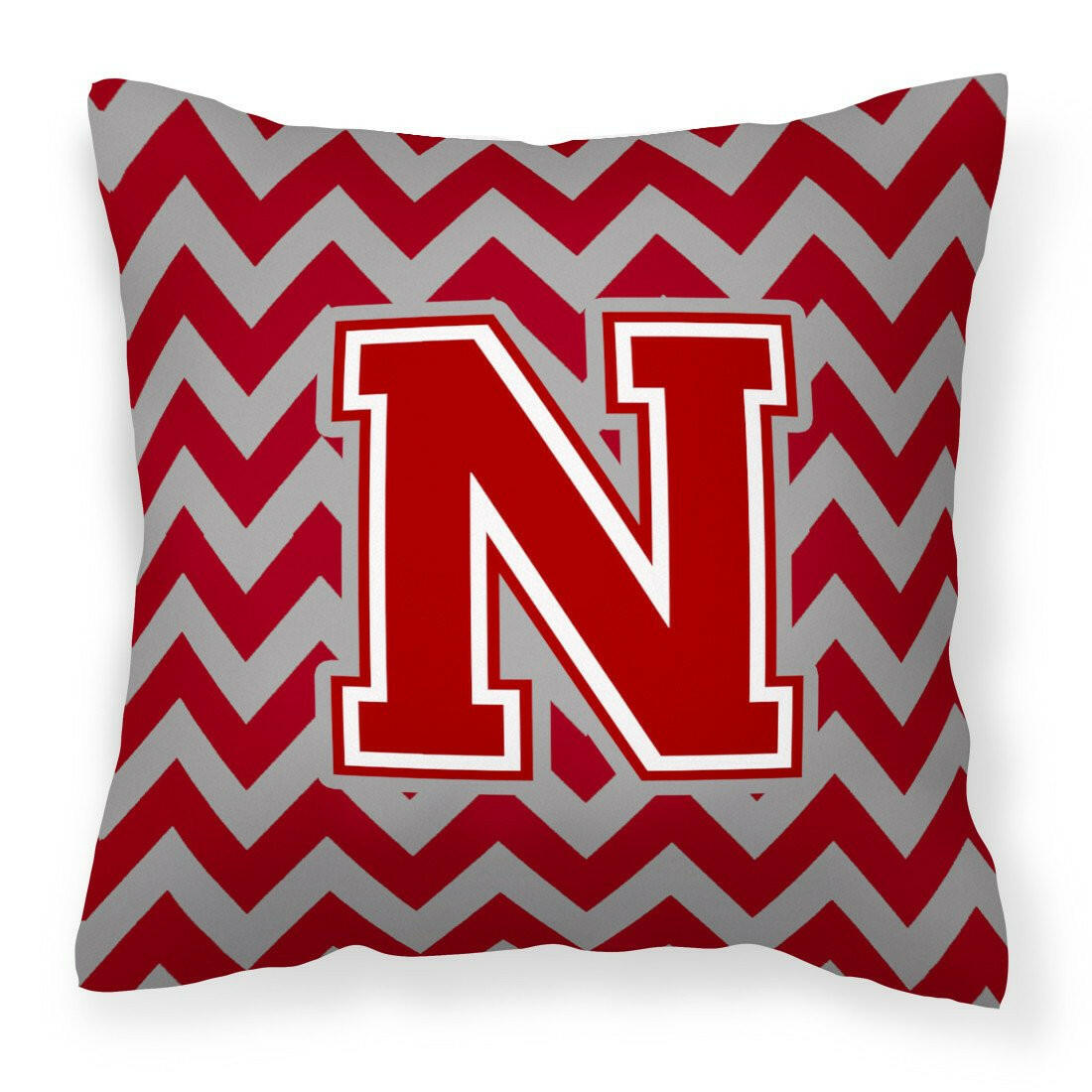 Letter N Chevron Maroon and White Fabric Decorative Pillow CJ1049-NPW1414 by Caroline&#39;s Treasures