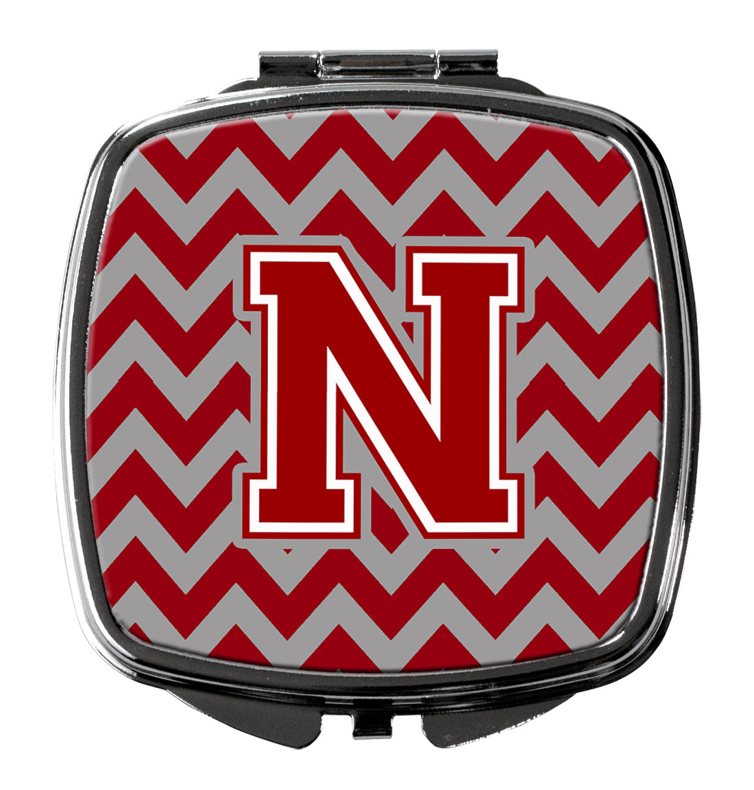 Letter N Chevron Maroon and White Compact Mirror CJ1049-NSCM  the-store.com.