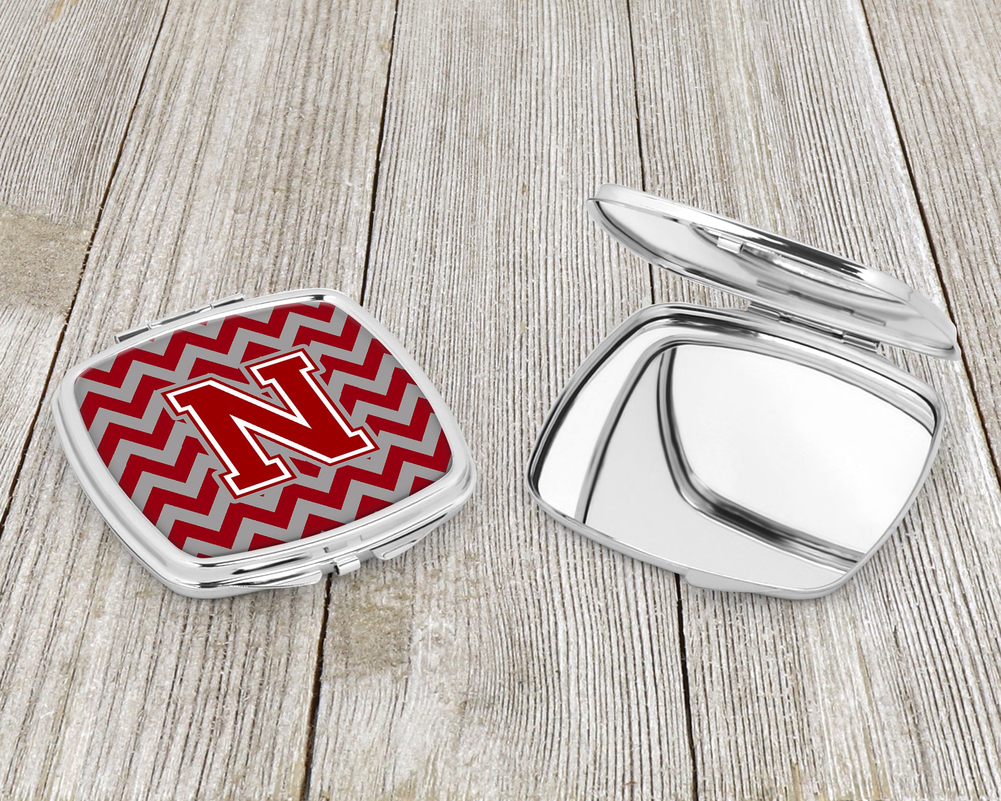 Letter N Chevron Maroon and White Compact Mirror CJ1049-NSCM  the-store.com.