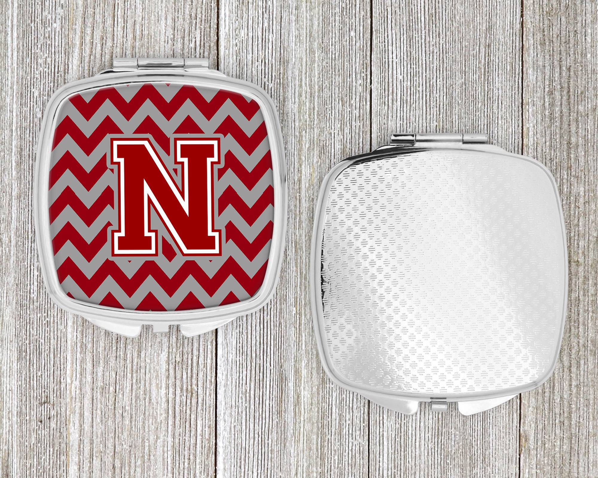 Letter N Chevron Maroon and White Compact Mirror CJ1049-NSCM