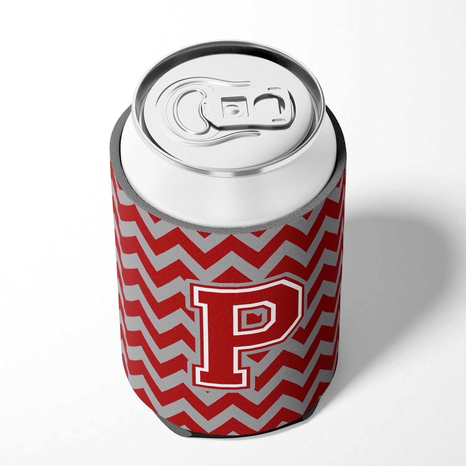 Letter P Chevron Maroon and White Can or Bottle Hugger CJ1049-PCC