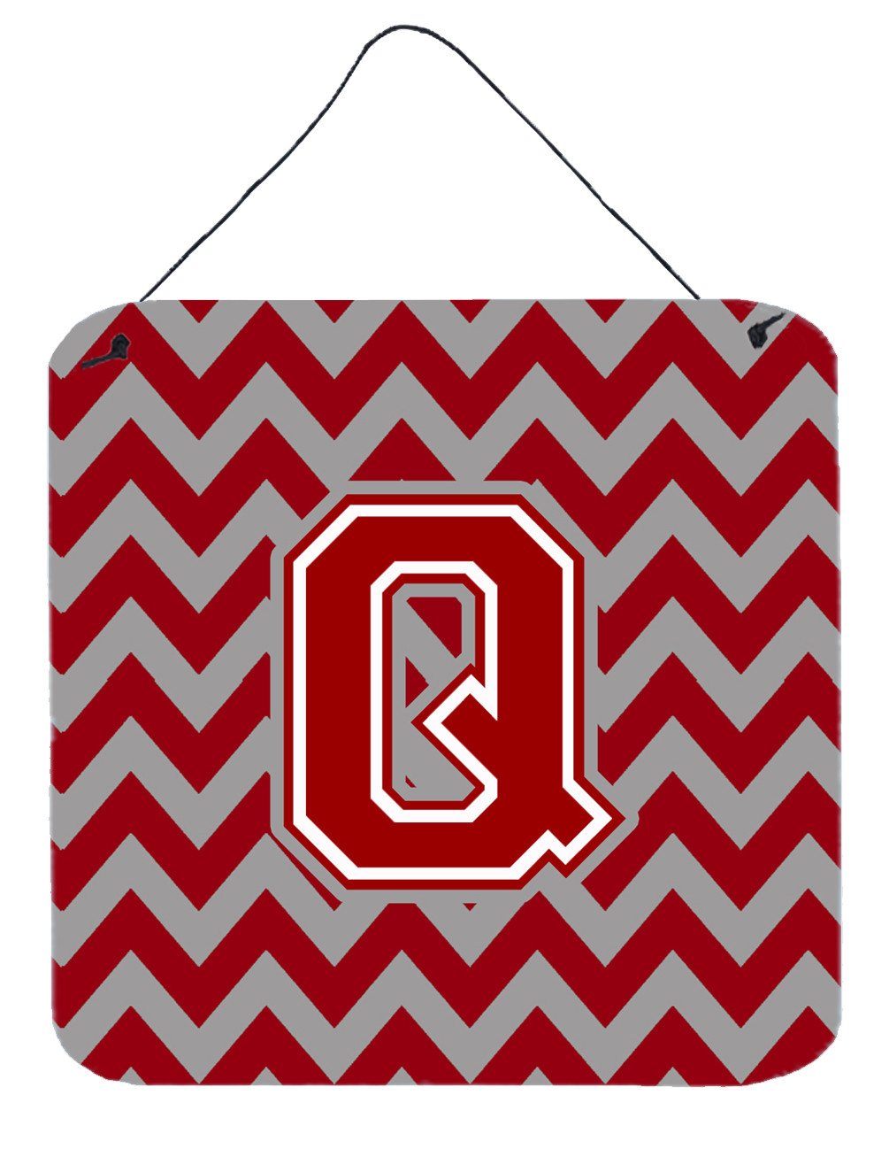 Letter Q Chevron Maroon and White Wall or Door Hanging Prints CJ1049-QDS66 by Caroline's Treasures