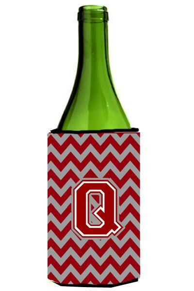 Letter Q Chevron Maroon and White Wine Bottle Beverage Insulator Hugger CJ1049-QLITERK by Caroline&#39;s Treasures