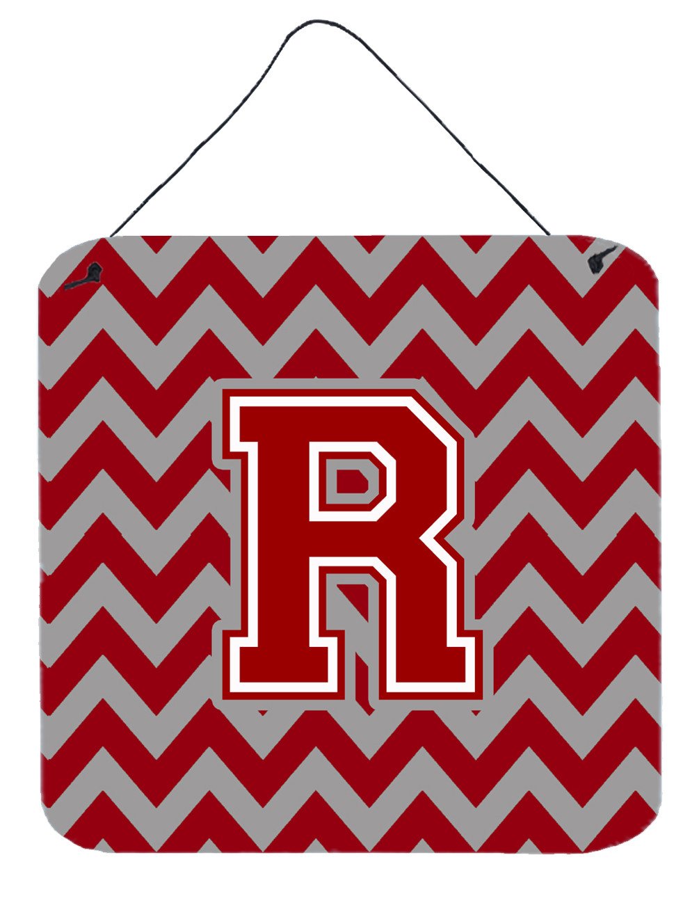 Letter R Chevron Maroon and White Wall or Door Hanging Prints CJ1049-RDS66 by Caroline&#39;s Treasures
