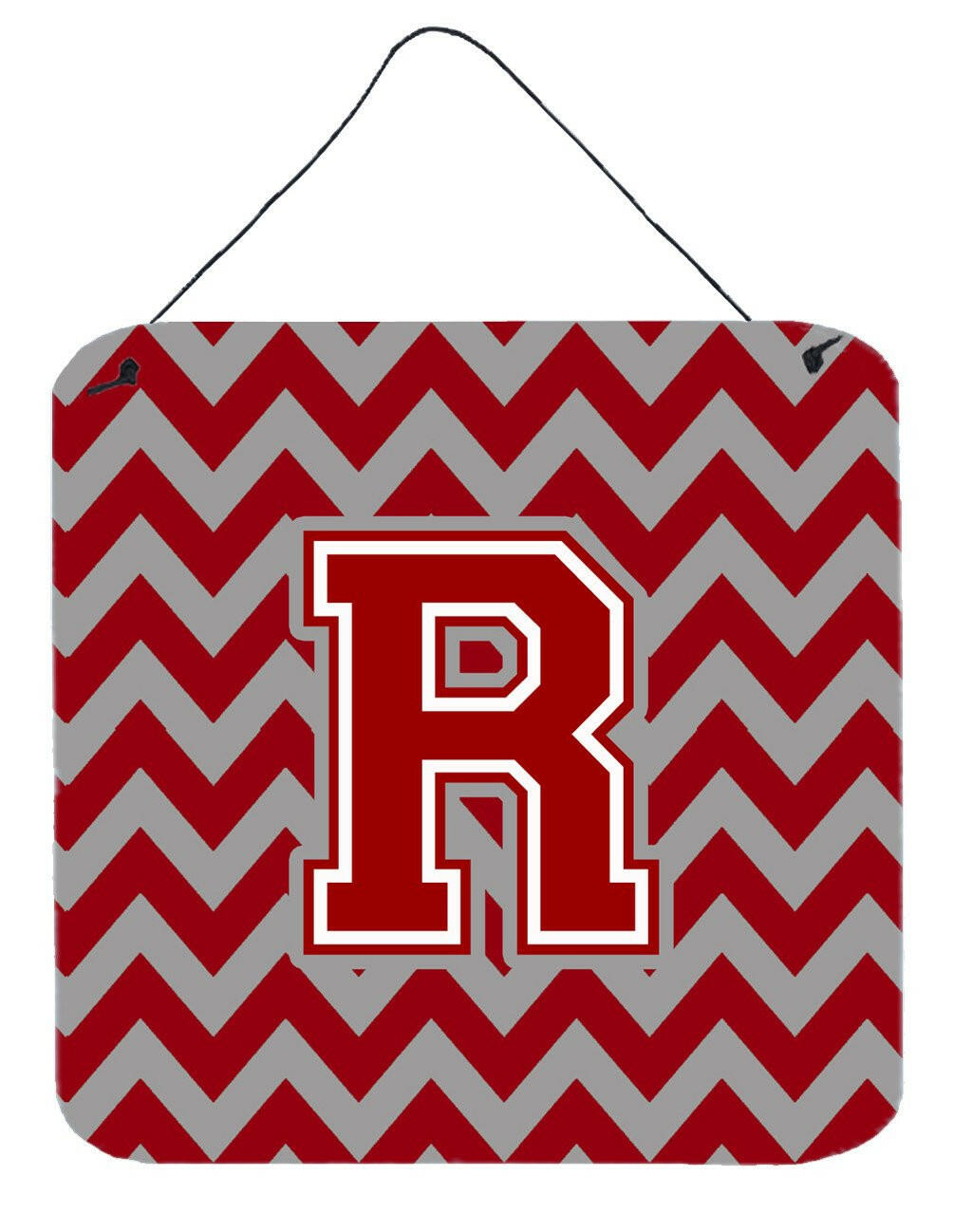 Letter R Chevron Maroon and White Wall or Door Hanging Prints CJ1049-RDS66 by Caroline&#39;s Treasures