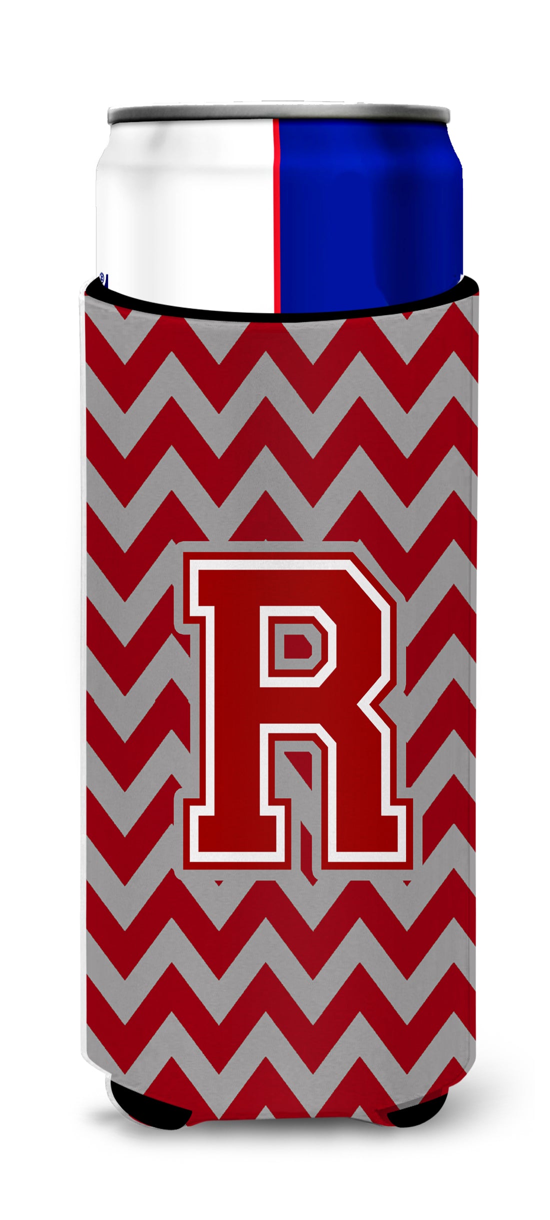 Letter R Chevron Maroon and White Ultra Beverage Insulators for slim cans CJ1049-RMUK.