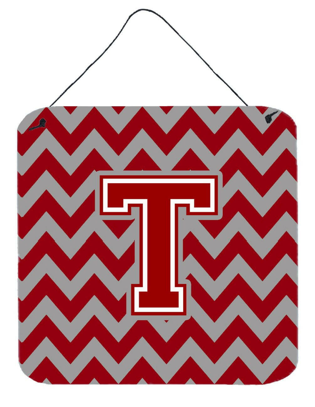 Letter T Chevron Maroon and White Wall or Door Hanging Prints CJ1049-TDS66 by Caroline&#39;s Treasures