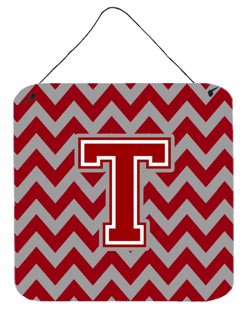 Letter T Chevron Maroon and White Wall or Door Hanging Prints CJ1049-TDS66 by Caroline's Treasures
