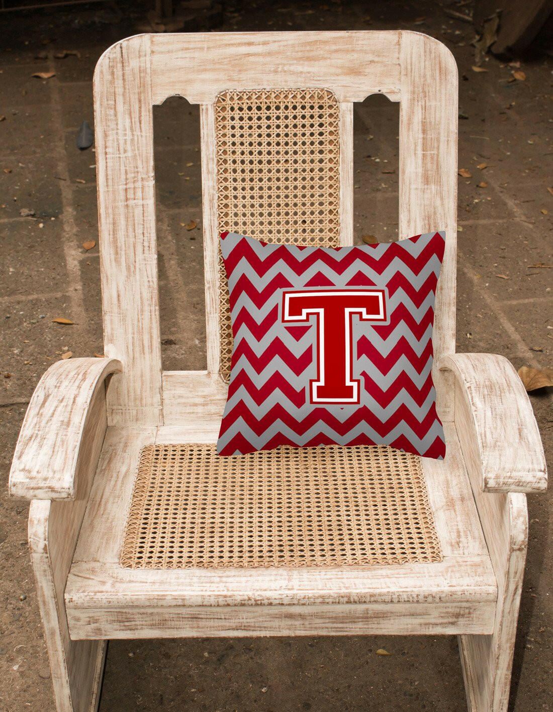 Letter T Chevron Maroon and White Fabric Decorative Pillow CJ1049-TPW1414 by Caroline's Treasures
