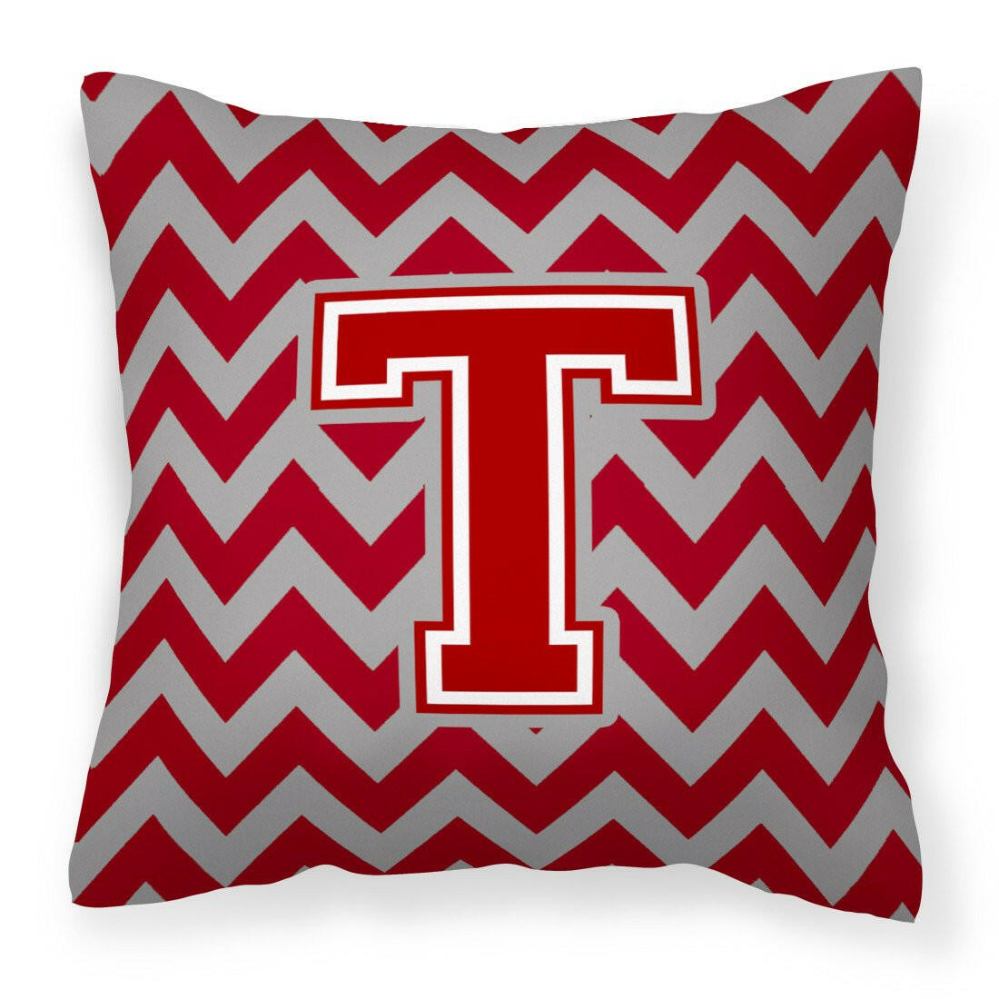 Letter T Chevron Maroon and White Fabric Decorative Pillow CJ1049-TPW1414 by Caroline's Treasures
