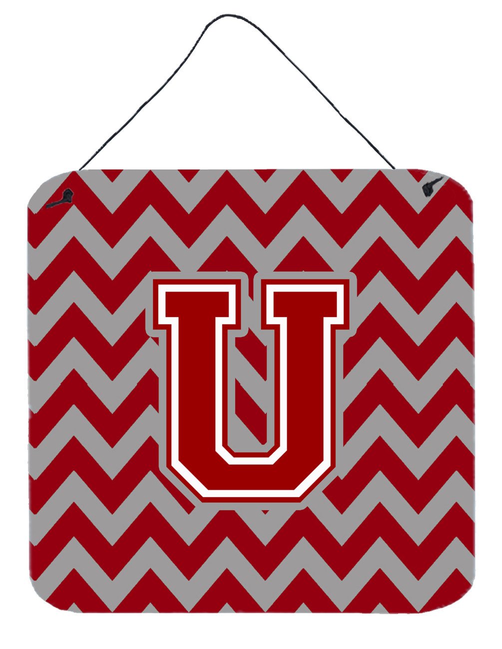 Letter U Chevron Maroon and White Wall or Door Hanging Prints CJ1049-UDS66 by Caroline&#39;s Treasures