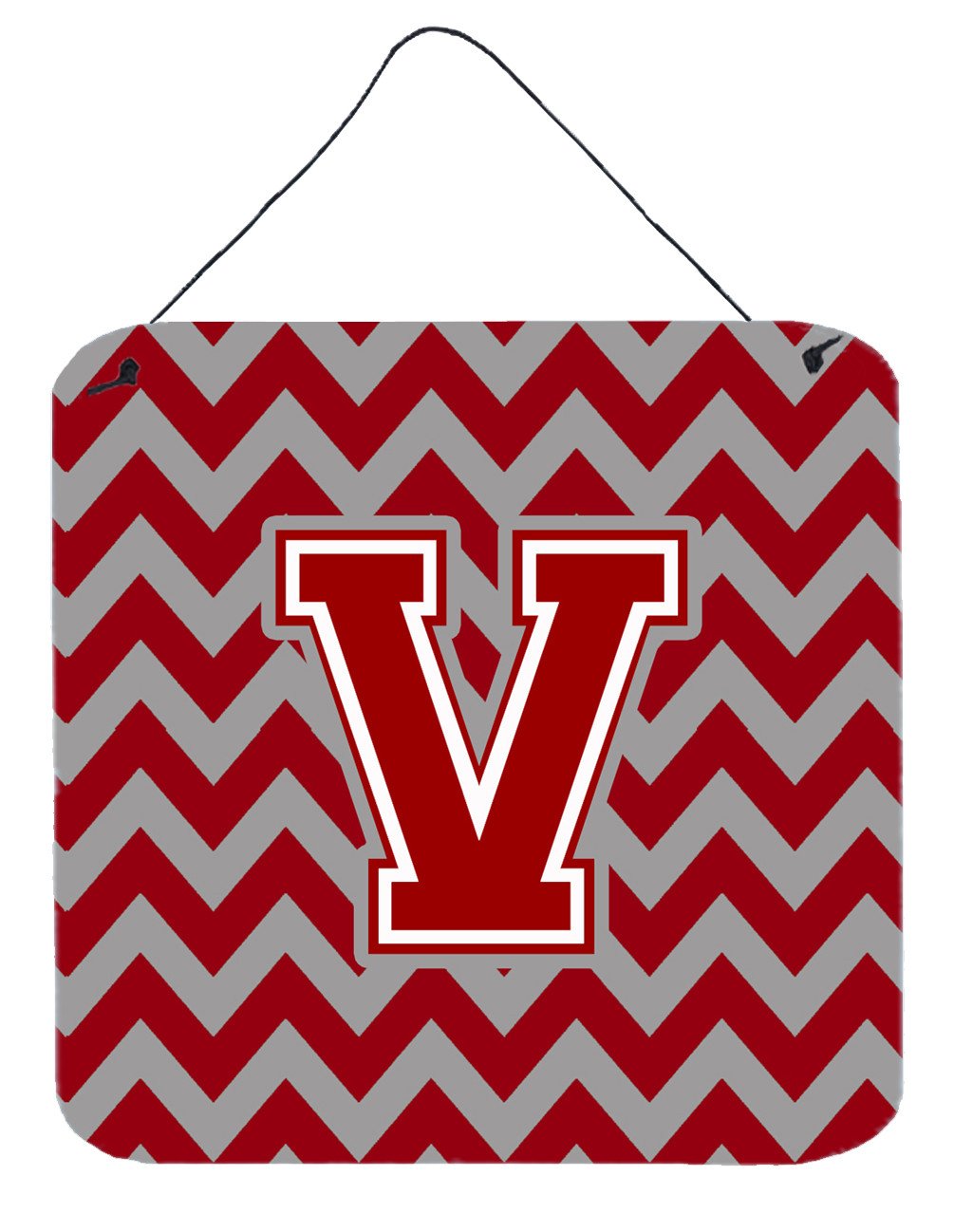 Letter V Chevron Maroon and White Wall or Door Hanging Prints CJ1049-VDS66 by Caroline's Treasures