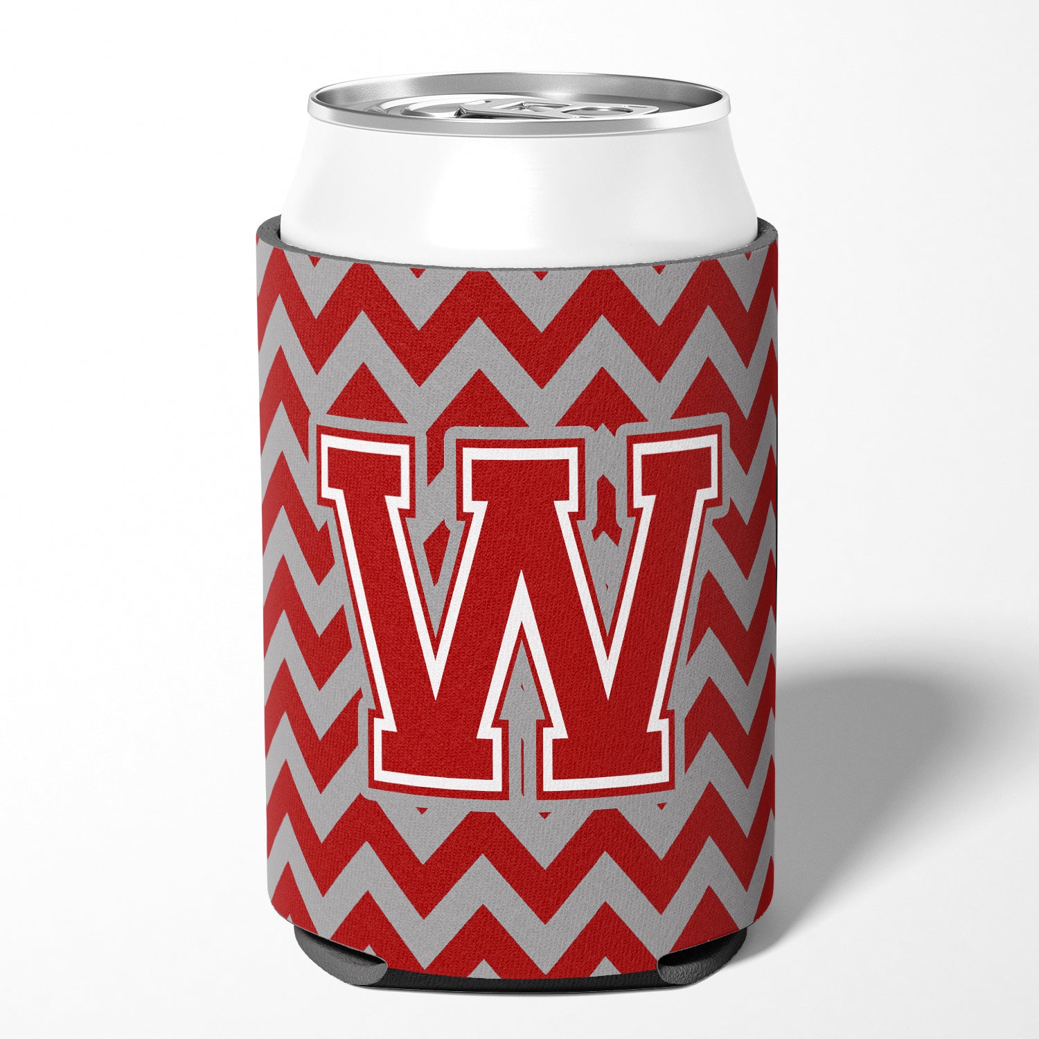 Letter W Chevron Maroon and White Can or Bottle Hugger CJ1049-WCC.
