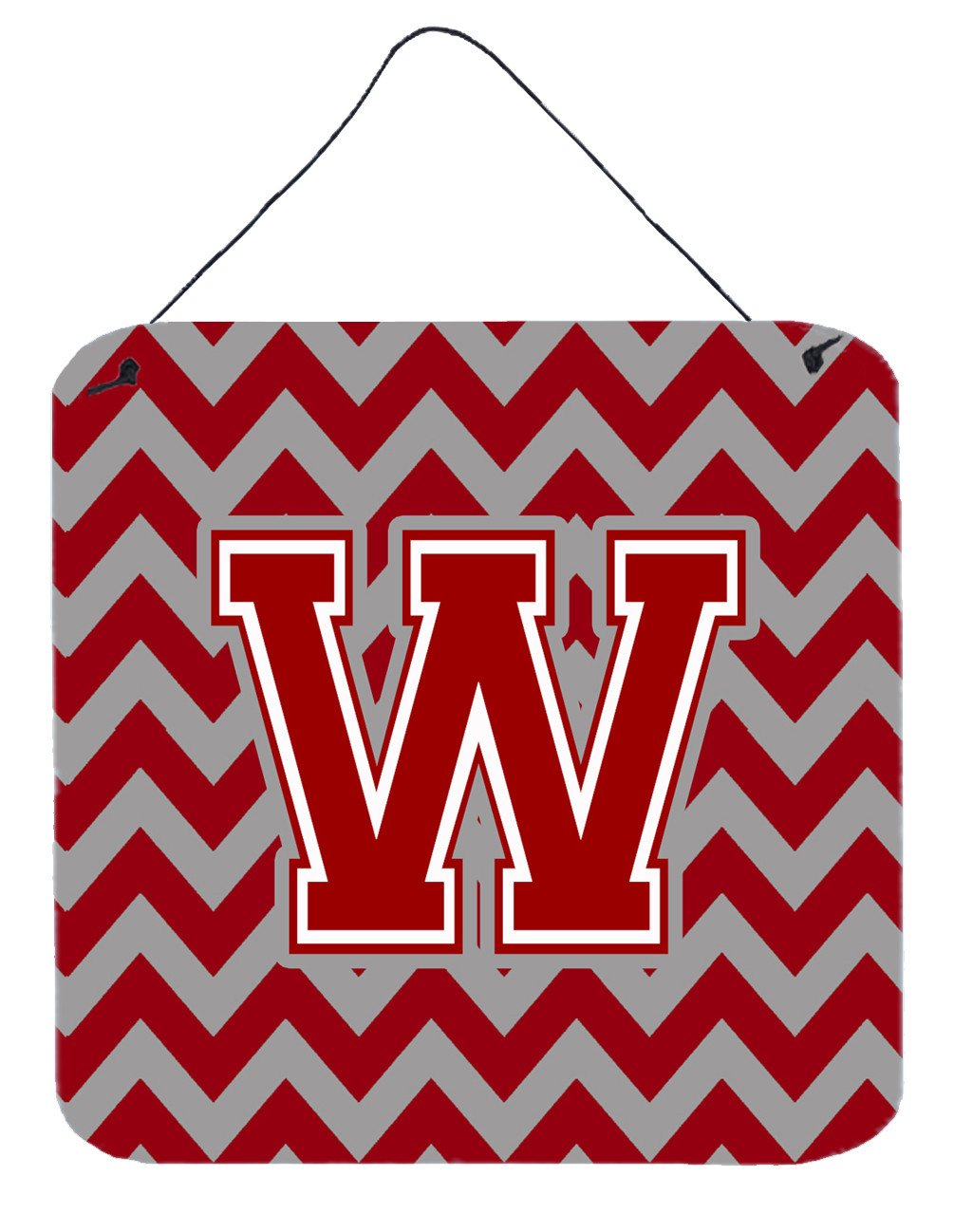 Letter W Chevron Maroon and White Wall or Door Hanging Prints CJ1049-WDS66 by Caroline&#39;s Treasures