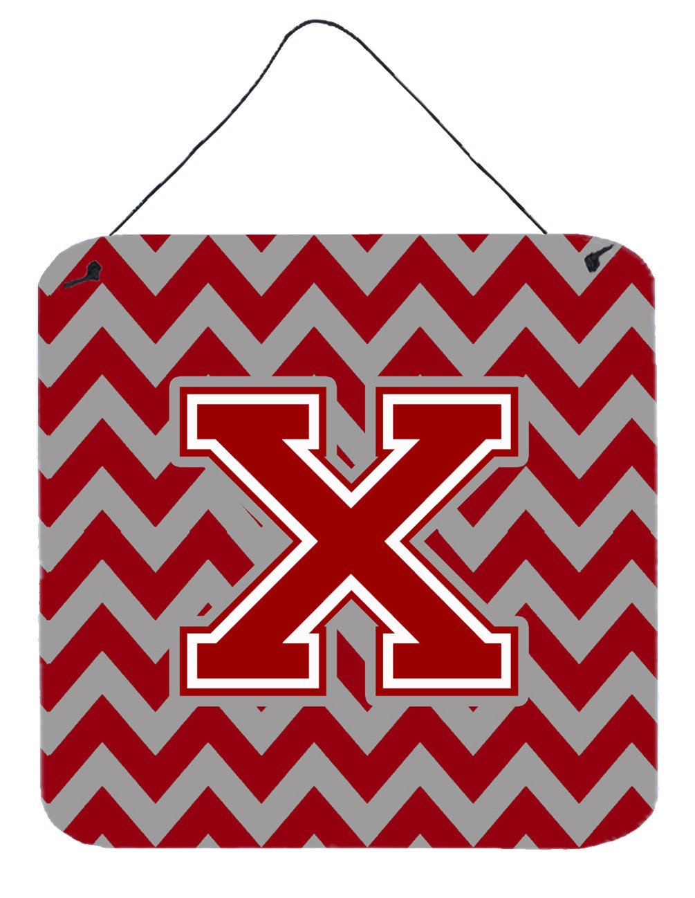 Letter X Chevron Maroon and White Wall or Door Hanging Prints CJ1049-XDS66 by Caroline&#39;s Treasures