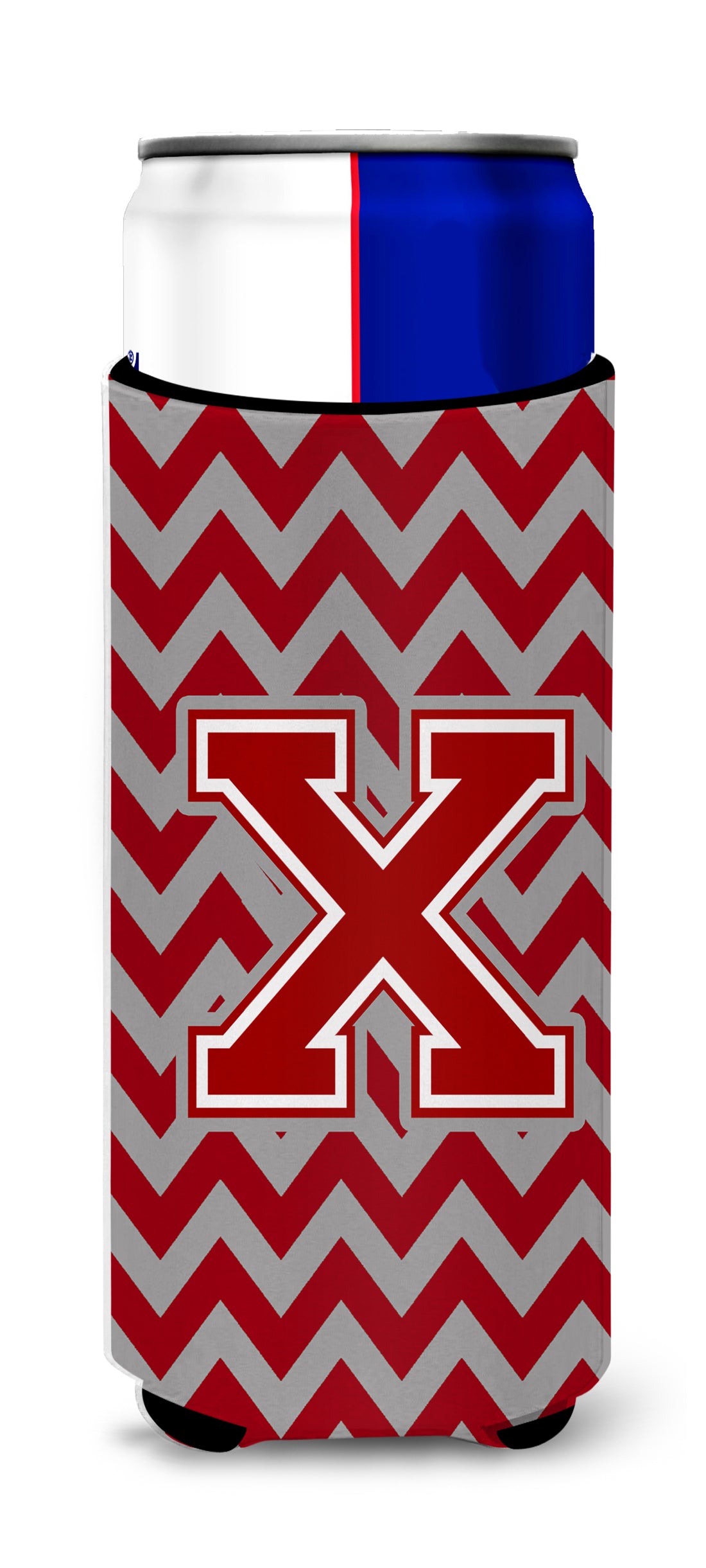 Letter X Chevron Maroon and White Ultra Beverage Insulators for slim cans CJ1049-XMUK.