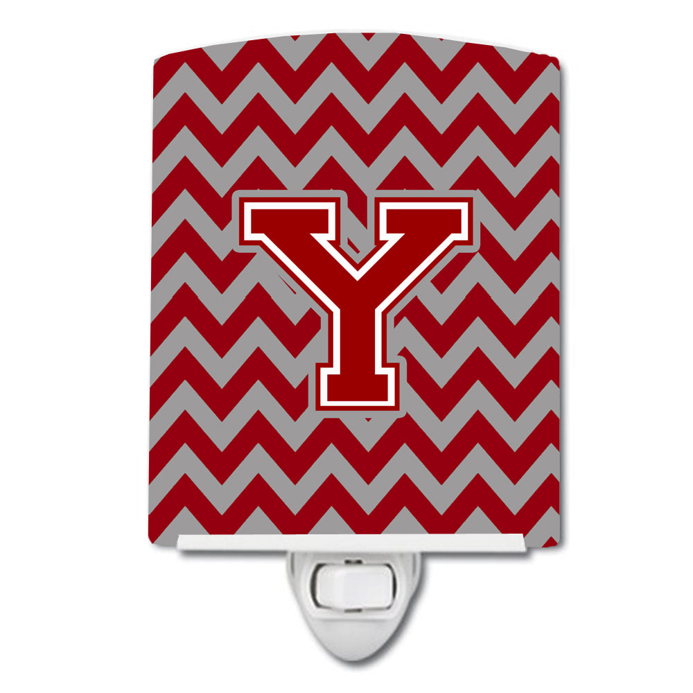 Letter Y Chevron Maroon and White Ceramic Night Light CJ1049-YCNL - the-store.com