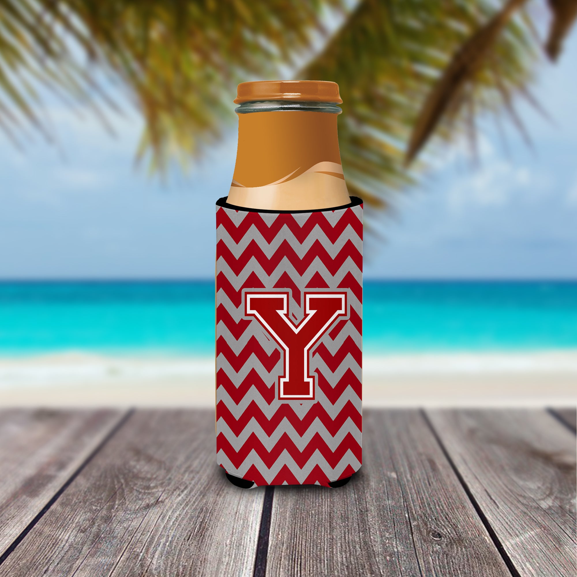 Letter Y Chevron Maroon and White Ultra Beverage Insulators for slim cans CJ1049-YMUK