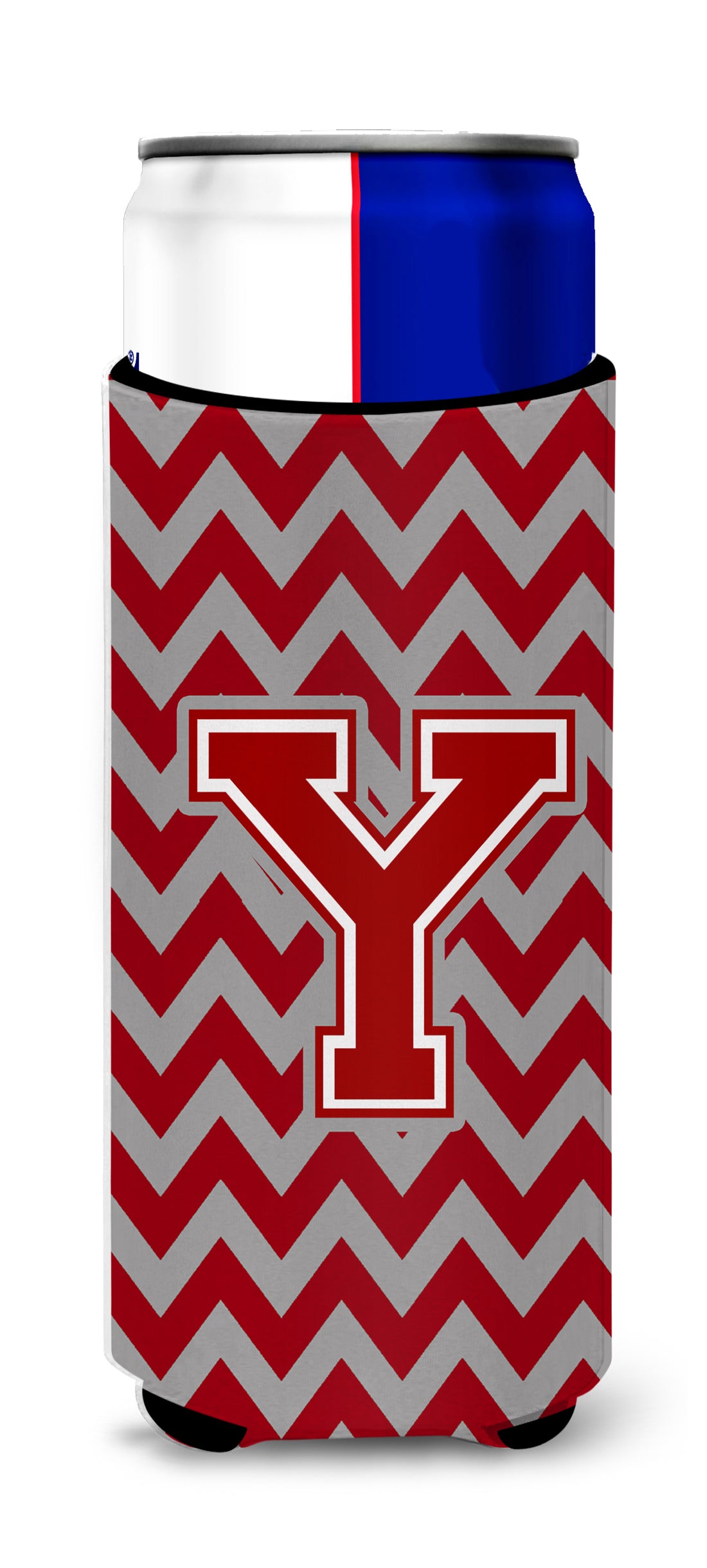 Letter Y Chevron Maroon and White Ultra Beverage Insulators for slim cans CJ1049-YMUK.
