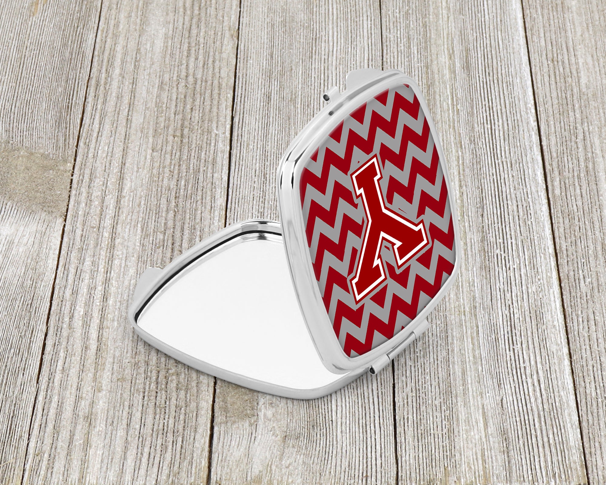 Letter Y Chevron Maroon and White Compact Mirror CJ1049-YSCM
