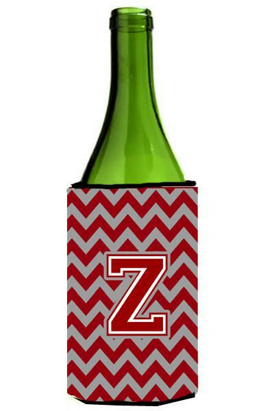 Letter Z Chevron Maroon and White Wine Bottle Beverage Insulator Hugger CJ1049-ZLITERK by Caroline&#39;s Treasures