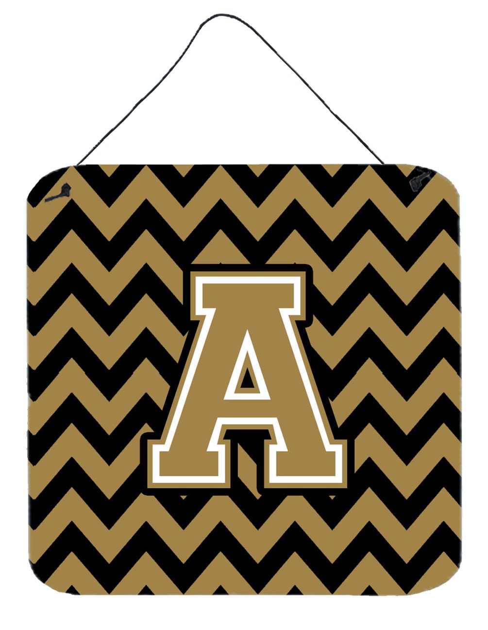 Letter A Chevron Black and Gold  Wall or Door Hanging Prints CJ1050-ADS66 by Caroline&#39;s Treasures