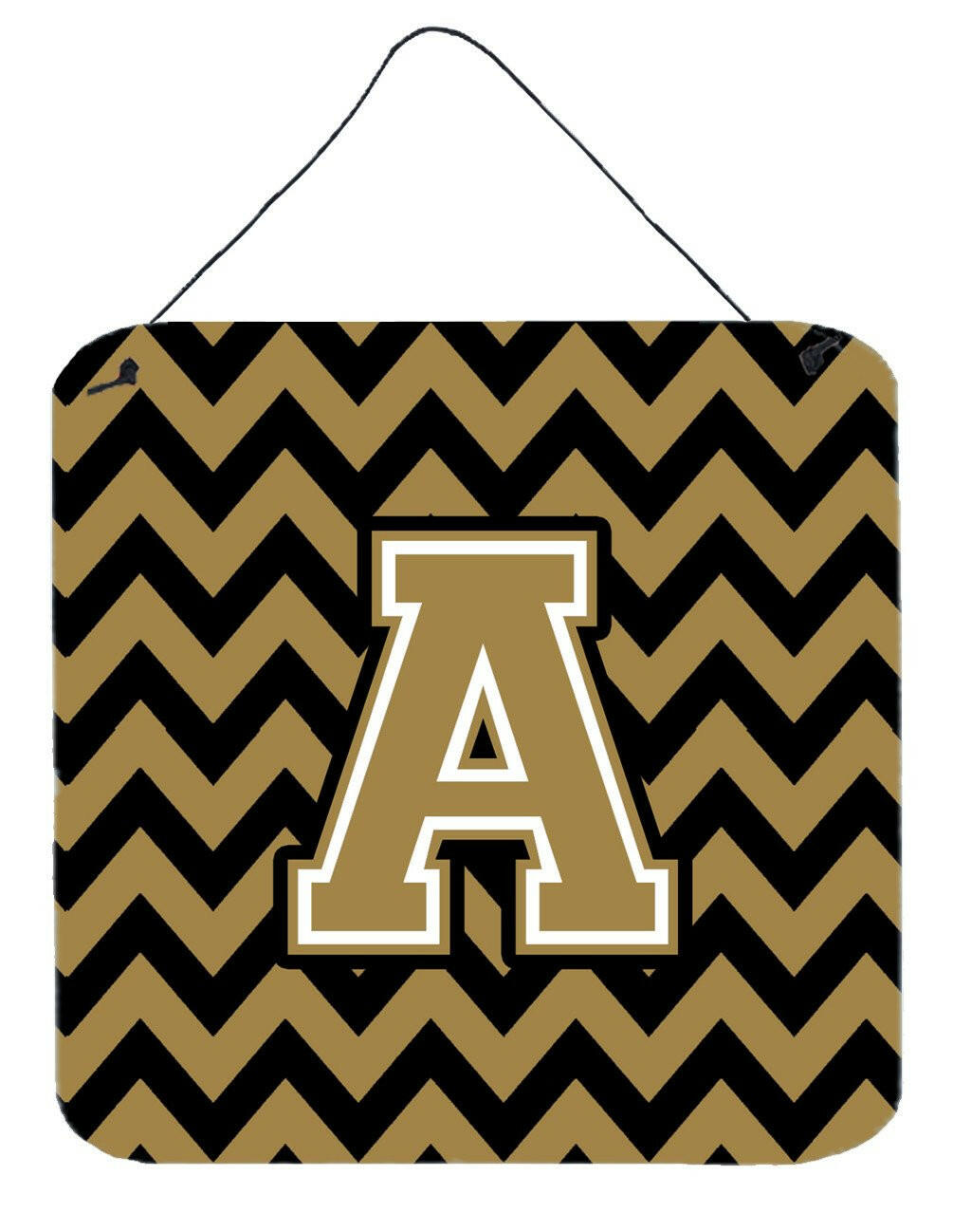 Letter A Chevron Black and Gold  Wall or Door Hanging Prints CJ1050-ADS66 by Caroline&#39;s Treasures